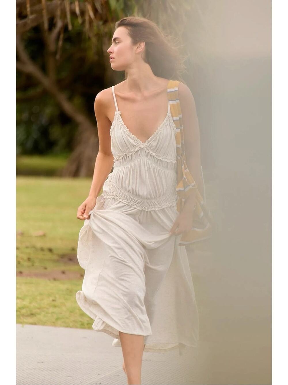 Free People Ethereal Beach Marina Muse Maxi Dress in Natural Neutral Medium NWT